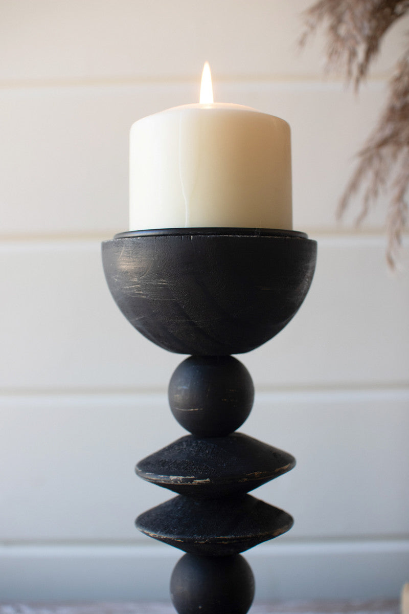 Candlestick Black Turned Wood