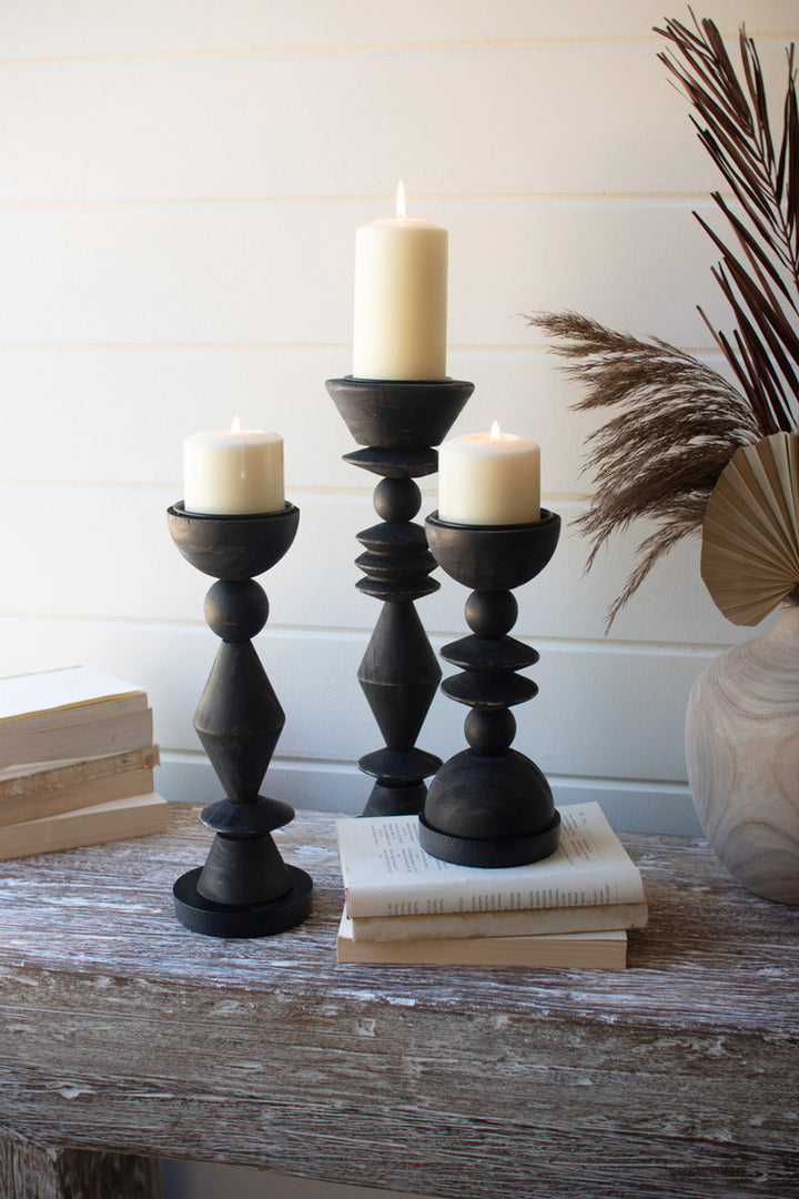 Candlestick Black Turned Wood