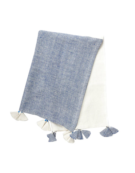 Colorblocked Linen Blanket with Tassels