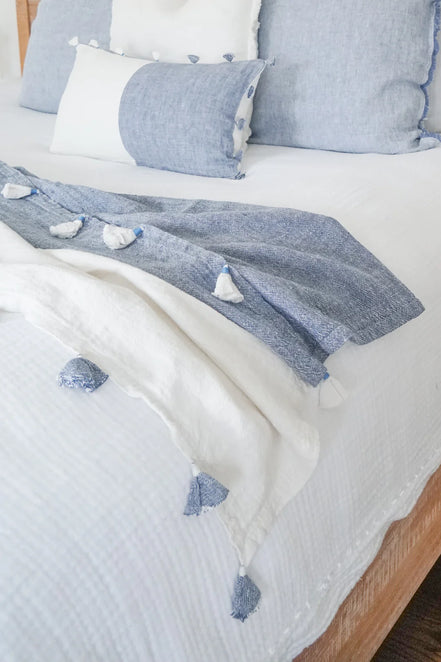 Colorblocked Linen Blanket with Tassels