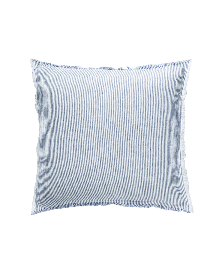 Chambray Blue & White Striped Linen Pillow