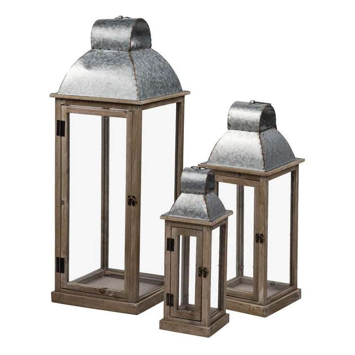 Lantern Silver & Natural Wood