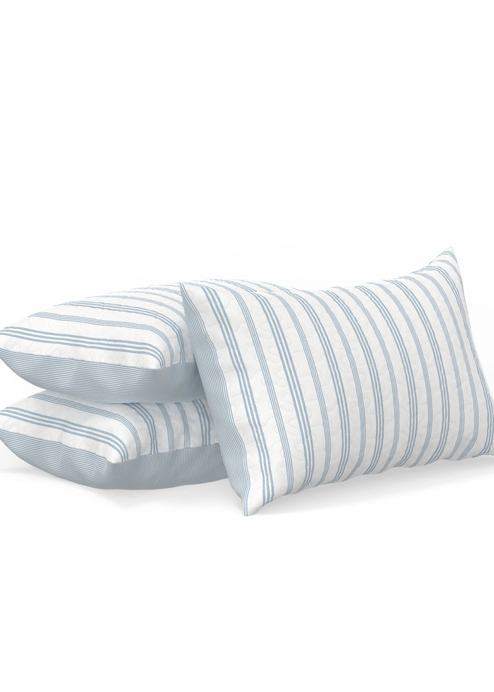French Stripe Light Blue Quilt Set