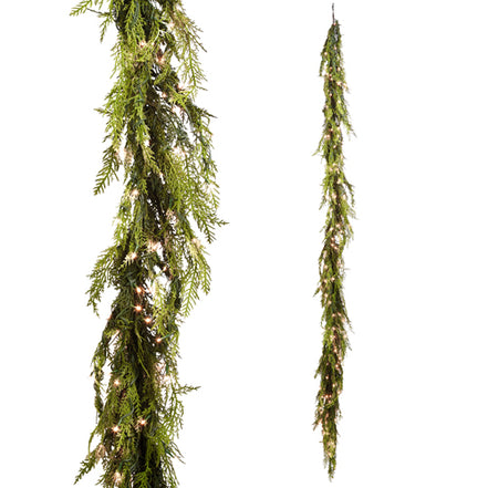 9' Snake Lights Green Cedar Garland