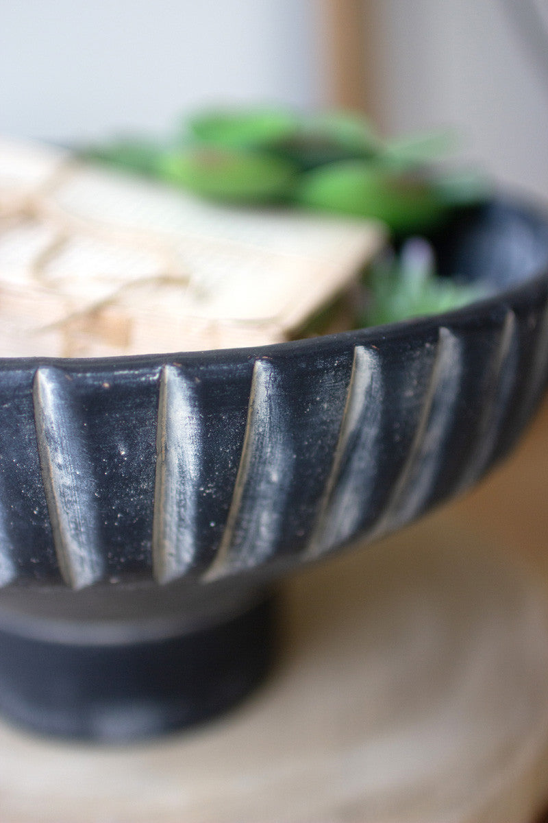 Black Wash Footed Clay Bowls with Detail on Rim