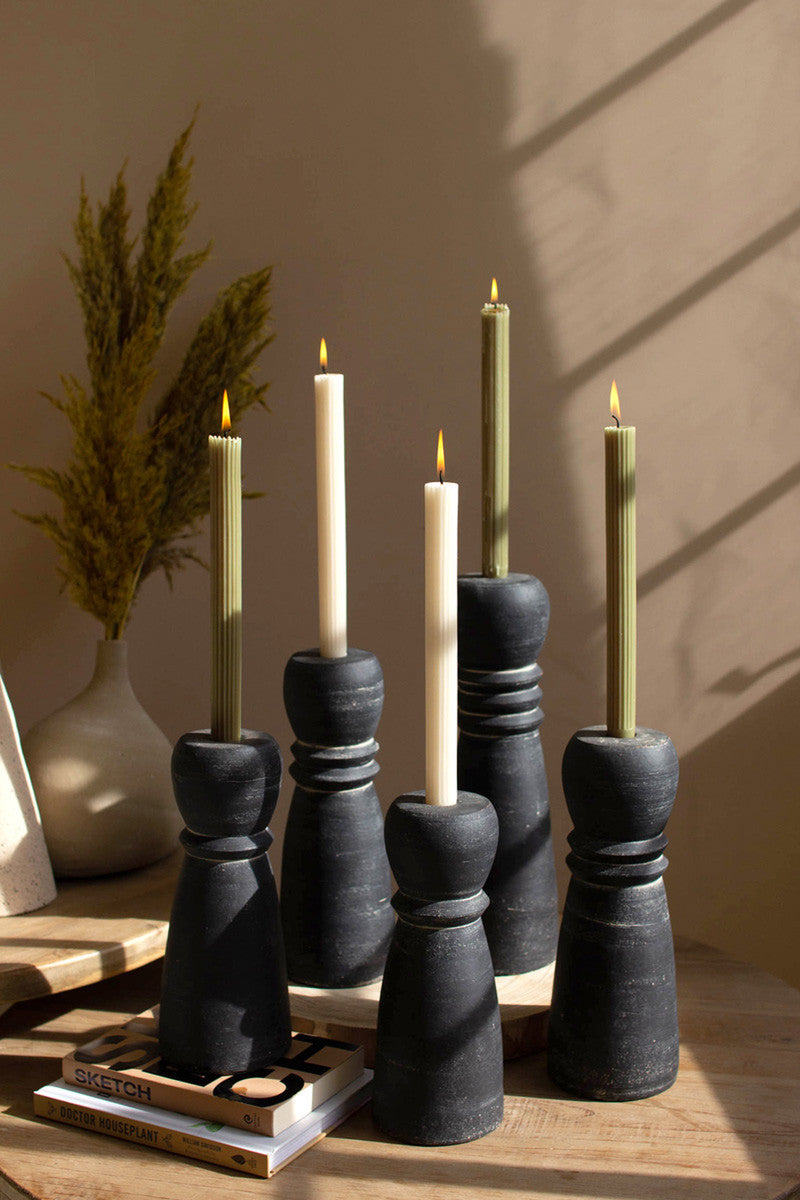 Candle Holder Taper Black Clay