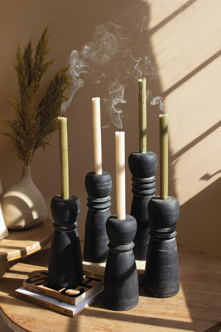 Candle Holder Taper Black Clay