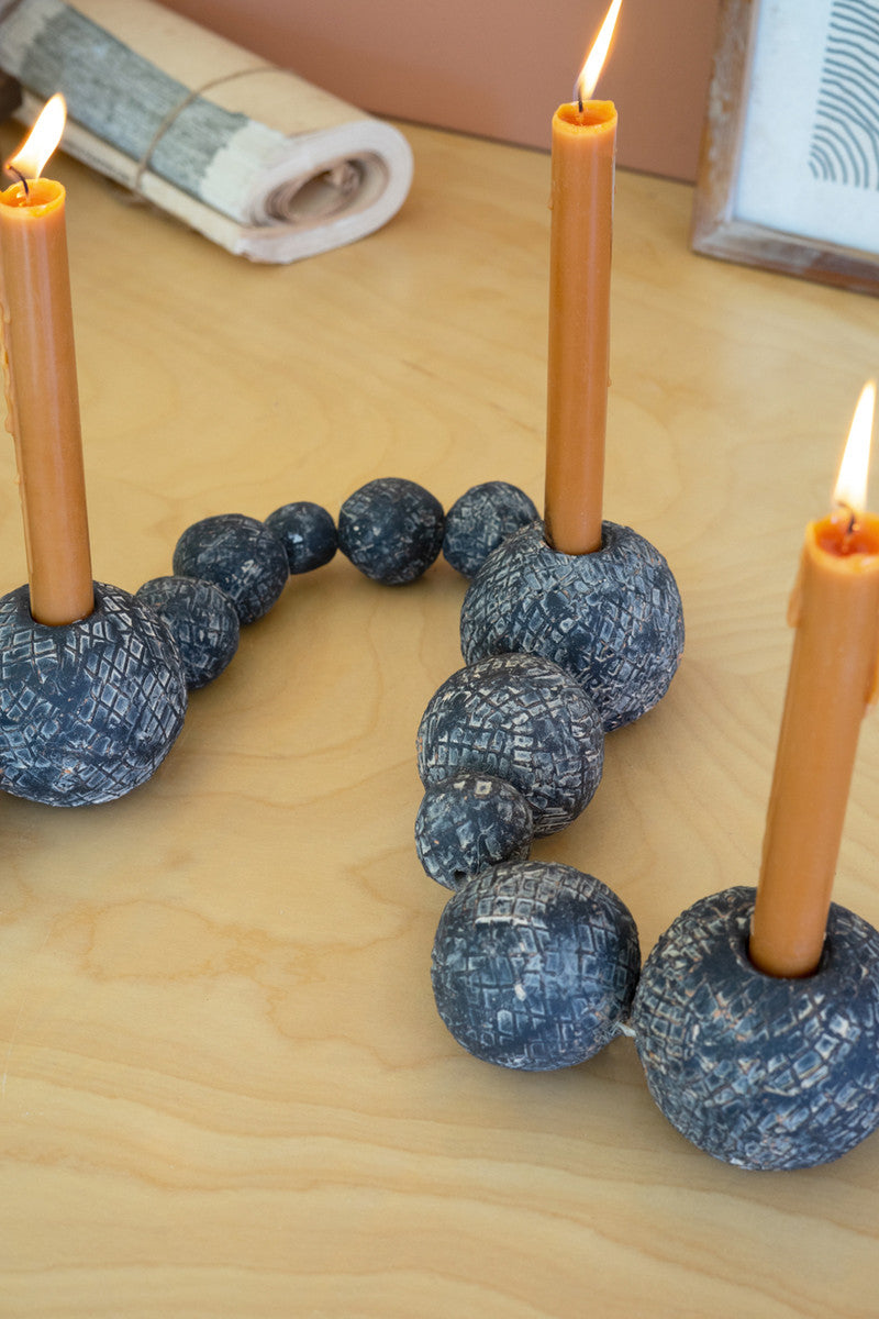 Candleholder Black Tabletop Clay Beads