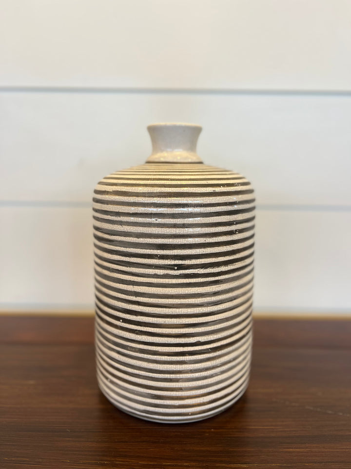 Black & White Striped Ceramic Vase
