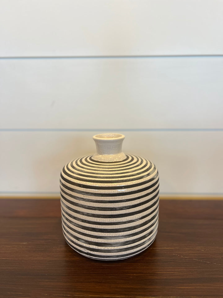 Black & White Striped Ceramic Vase