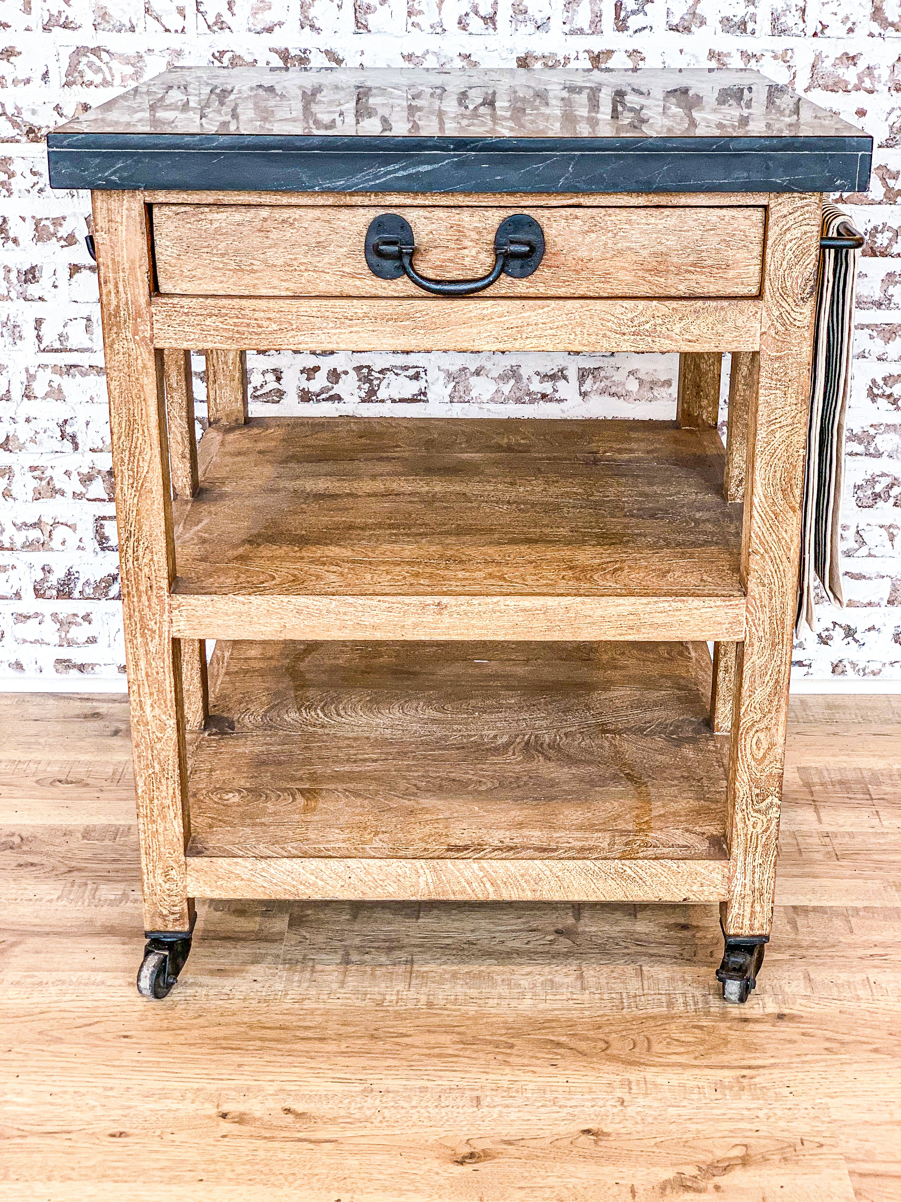 ISLAND-HANDCRAFTED KITCHEN ISLAND W/ STONE TOP