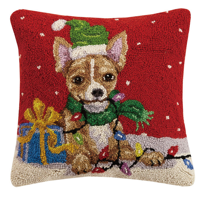 Holiday Brown Chihuahua Hook Pillow