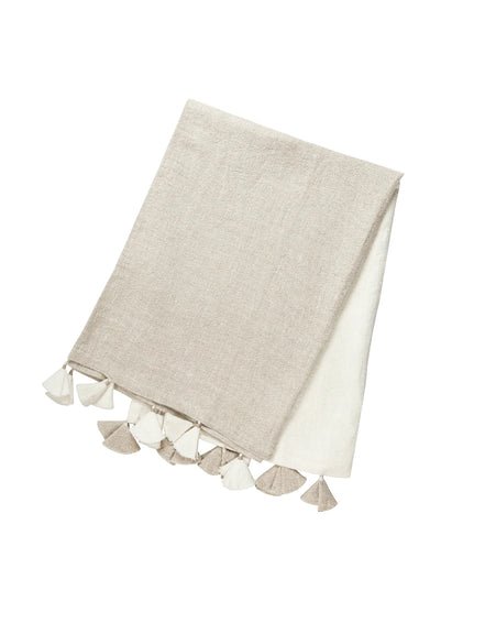 Colorblocked Linen Blanket with Tassels