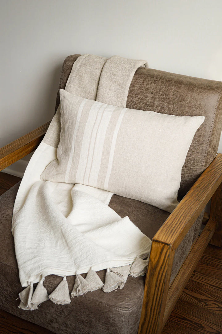 Colorblocked Linen Blanket with Tassels