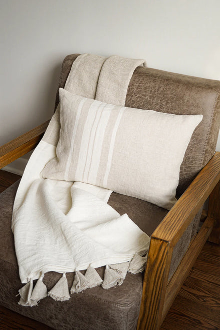 Colorblocked Linen Blanket with Tassels