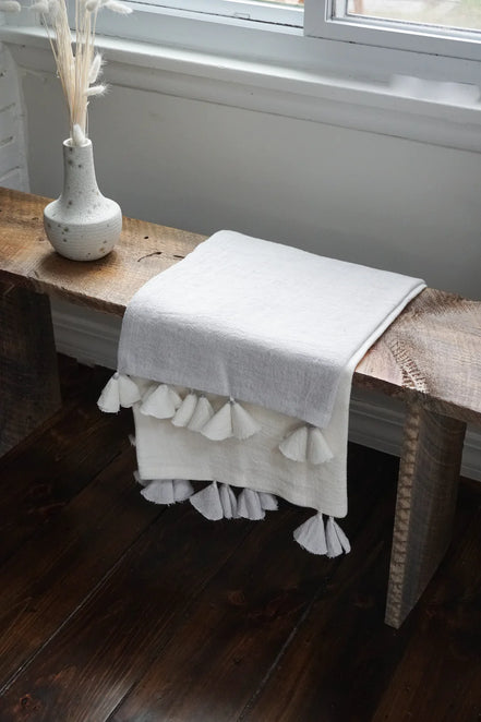 Colorblocked Linen Blanket with Tassels