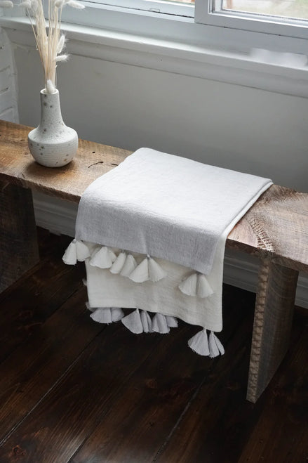 Colorblocked Linen Blanket with Tassels