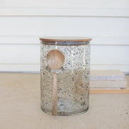 Glass Canister Wood Top and Spoon