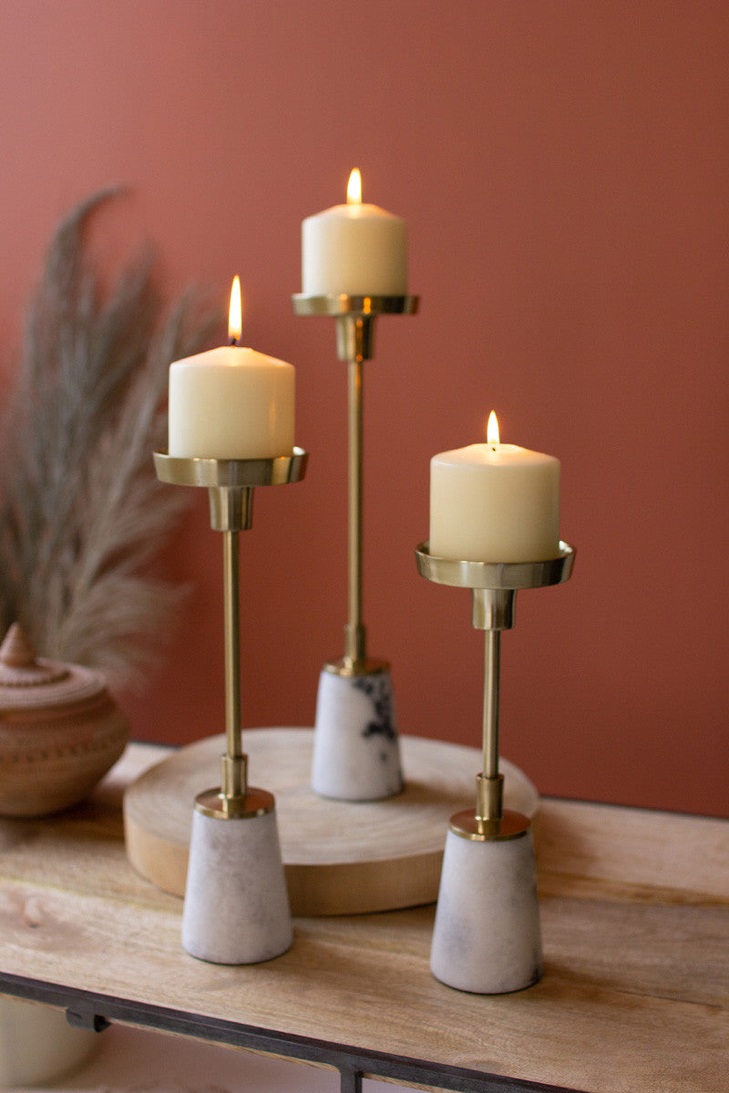 Candlestick Brass Pillar w/ Marble Base
