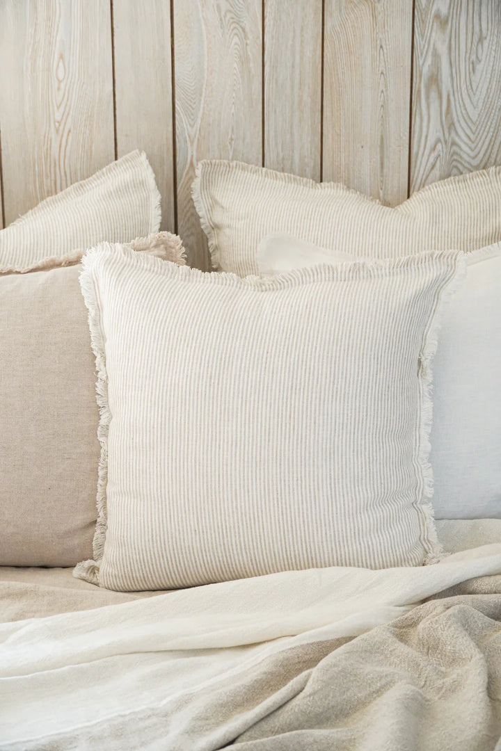 Natural Beige & White Pinstripe So Soft Linen Pillow