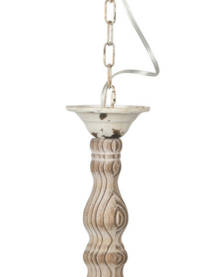 Chandelier White Distressed Natural Wood