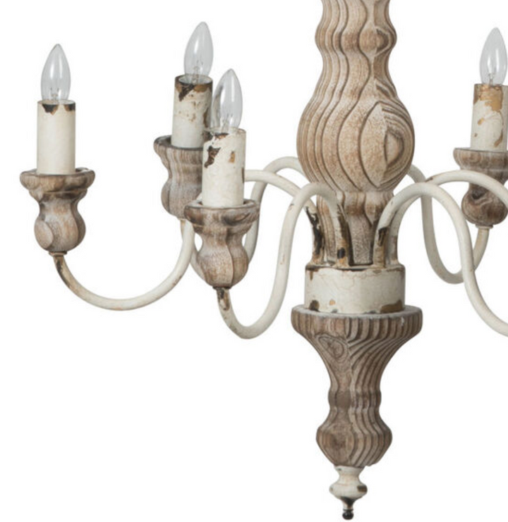 Chandelier White Distressed Natural Wood