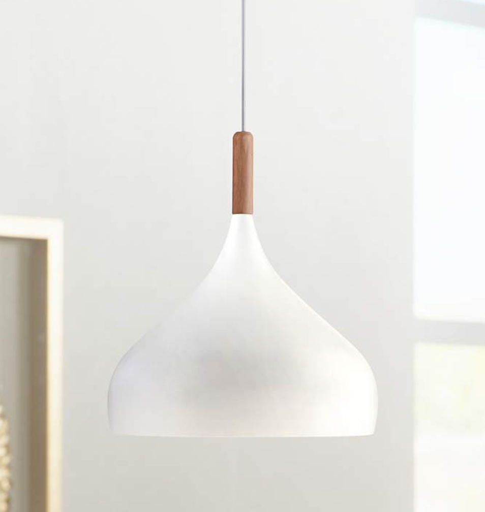 Pendant Felton White Aluminum and Wood 13" Wide Mini