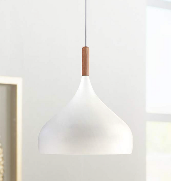 Pendant Felton White Aluminum and Wood 13" Wide Mini