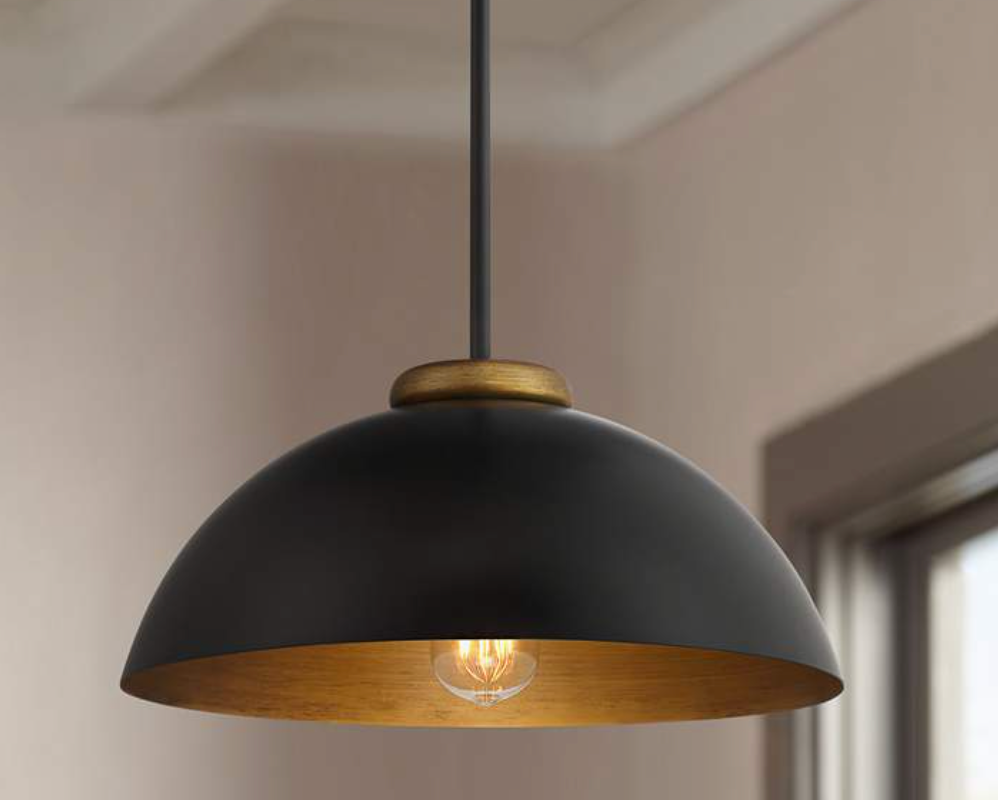 Pendant Janie 15 1/2" Wide Black and Gold Dome Light