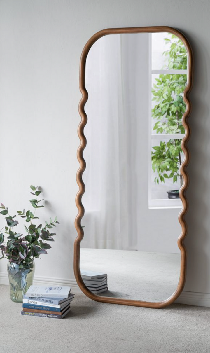 Mirror Oversized Wooden Floor Mirror with Unique Brown Frame