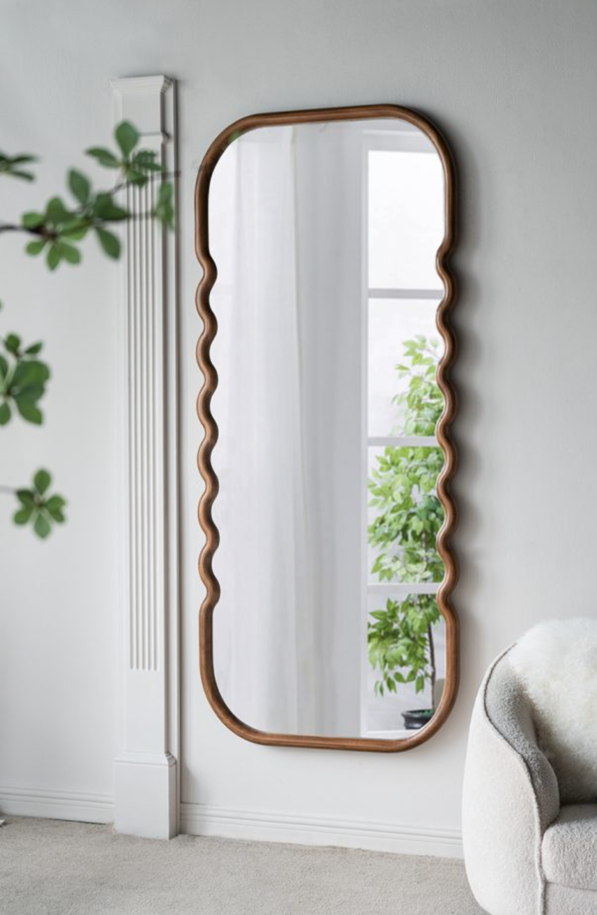 Mirror Oversized Wooden Floor Mirror with Unique Brown Frame