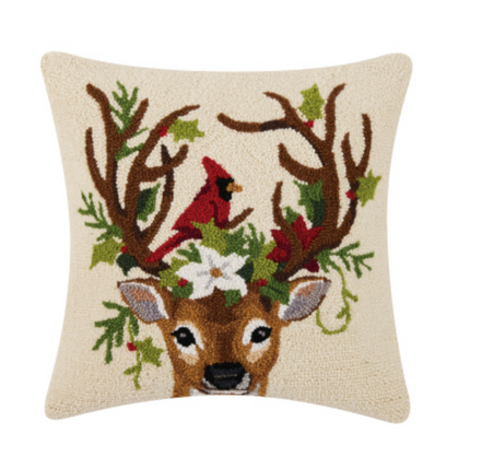Reindeer and Cardinal Hook Pillow