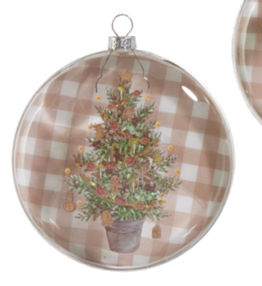 5" Gingerbread Gingham Greenery Disc Ornament