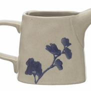 Hand-Stamped Stoneware Sugar Pot w/ Lid, Wood Spoon & 5 oz. Creamer
