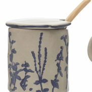 Hand-Stamped Stoneware Sugar Pot w/ Lid, Wood Spoon & 5 oz. Creamer