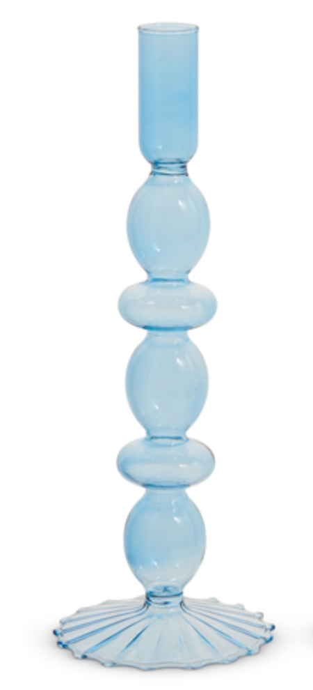 10.25" Blue Glass Candle Sticks