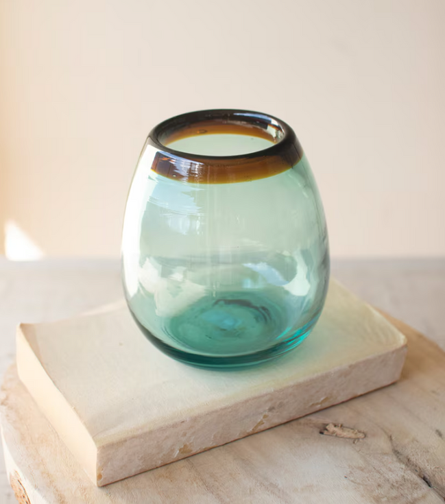 Stemless Wine Glass with Amber Rim
