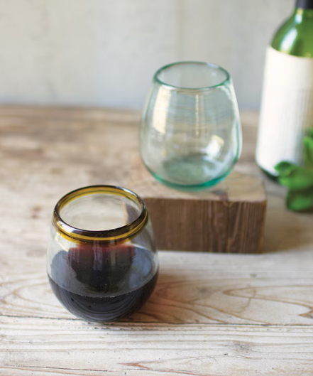 Stemless Wine Glass with Amber Rim
