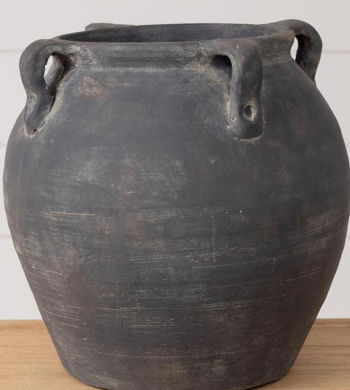 Black Distressed Vase w/ Handles