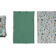 Woven Waffle Tea Towel with Botanicals Pattern