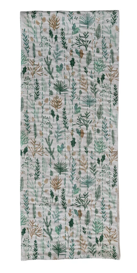 Woven Table Runner with Hand-Embroidered Kantha Stitch