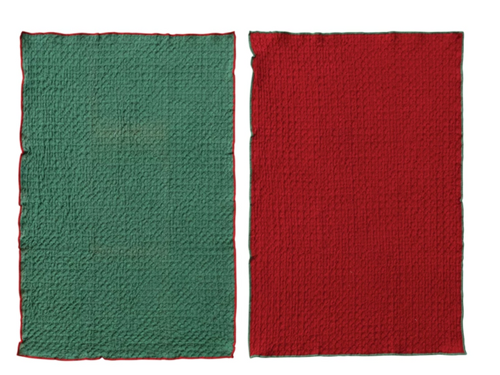 Cotton Waffle Weave Tea Towel with Colored Stitched Edge