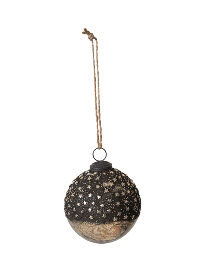 Mercury Glass Ball Ornament w/ Stars