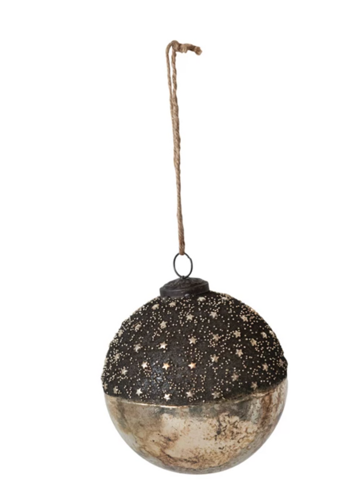 Mercury Glass Ball Ornament w/ Stars