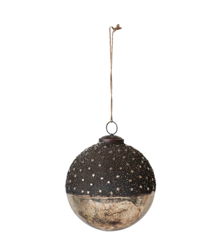 Mercury Glass Ball Ornament w/ Stars