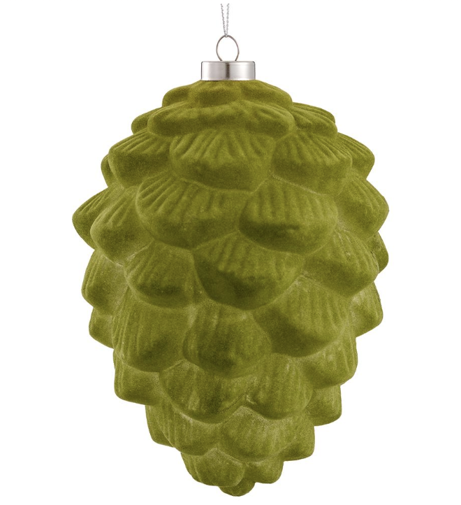 Flocked Glass Pinecone Ornament