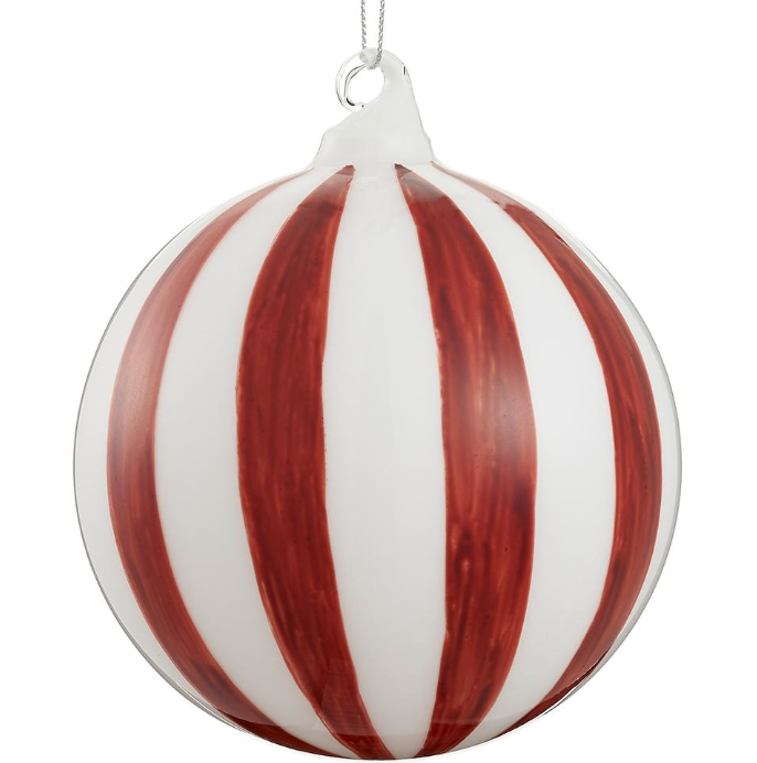 Red and White Glass Ball Ornament