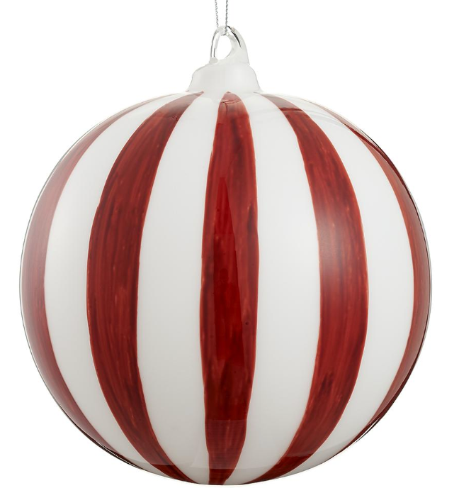 Red and White Glass Ball Ornament