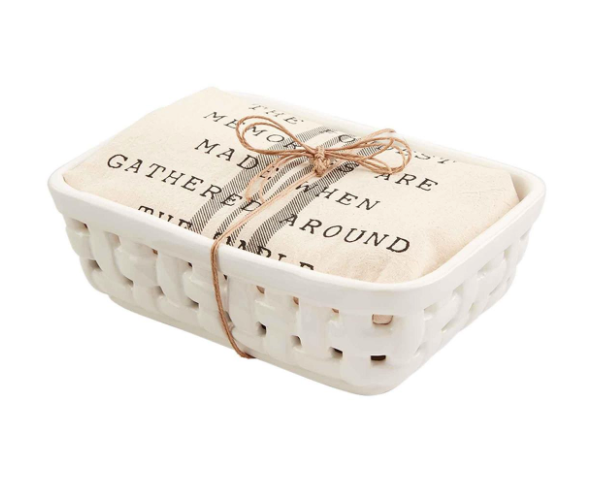 Ceramic Weave Serving Basket w/ Tea Towel