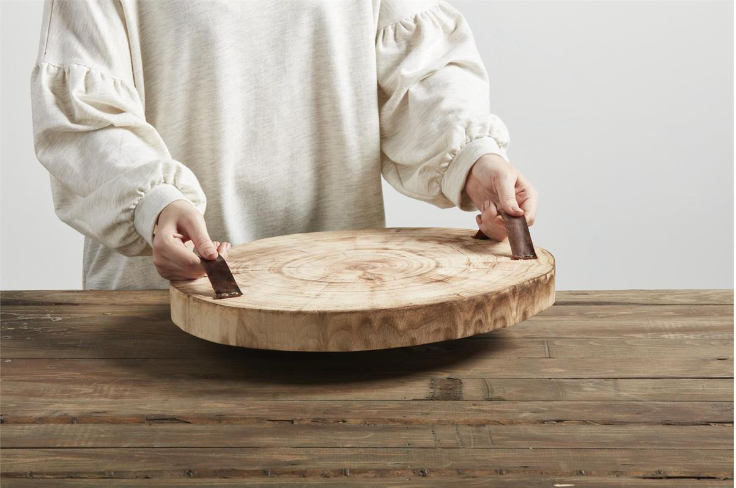Wood Slice Tray w/ Handles
